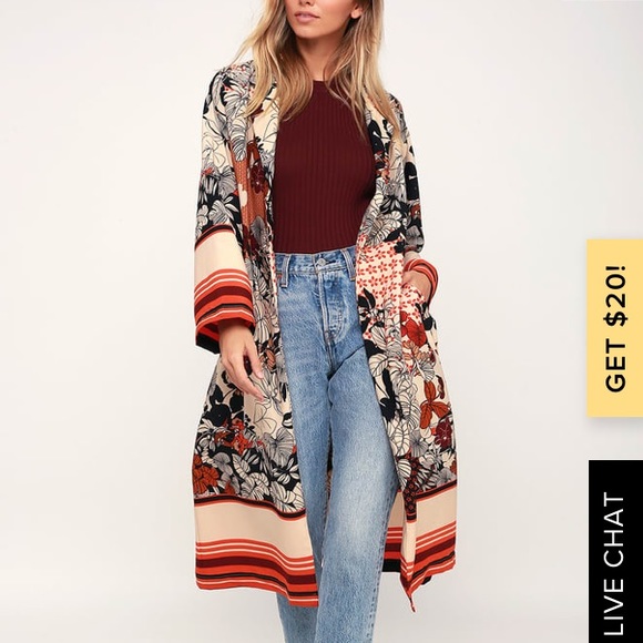 Saturday Sun Beige Floral Print Kimono - Picture 4 of 4